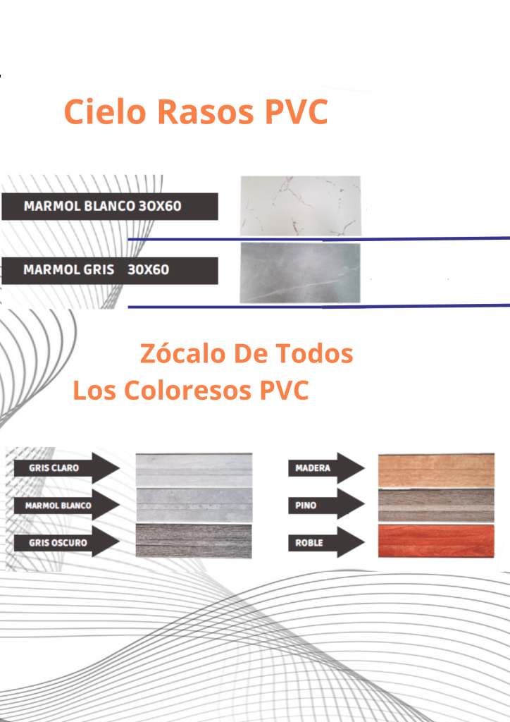 Cielo Rasos en PVC
Impermeable
Fácil de Limpiar
Acústico
Térmico
Fácil de instalar 
Material liviano
Auto Extinguible
Material Reciclable
No contiene metales
No requiere mantenimiento
