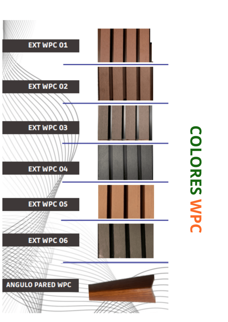 Panel WPC para pared
Impermeable
Fácil de Limpiar
Larga Vida Útil
10 años de Garantía
Material Liviano
Material Reciclable
Resistencia al Desgaste
No requiere Mantenimiento
No se Decolora
No se Deforma
Fácil Instalación